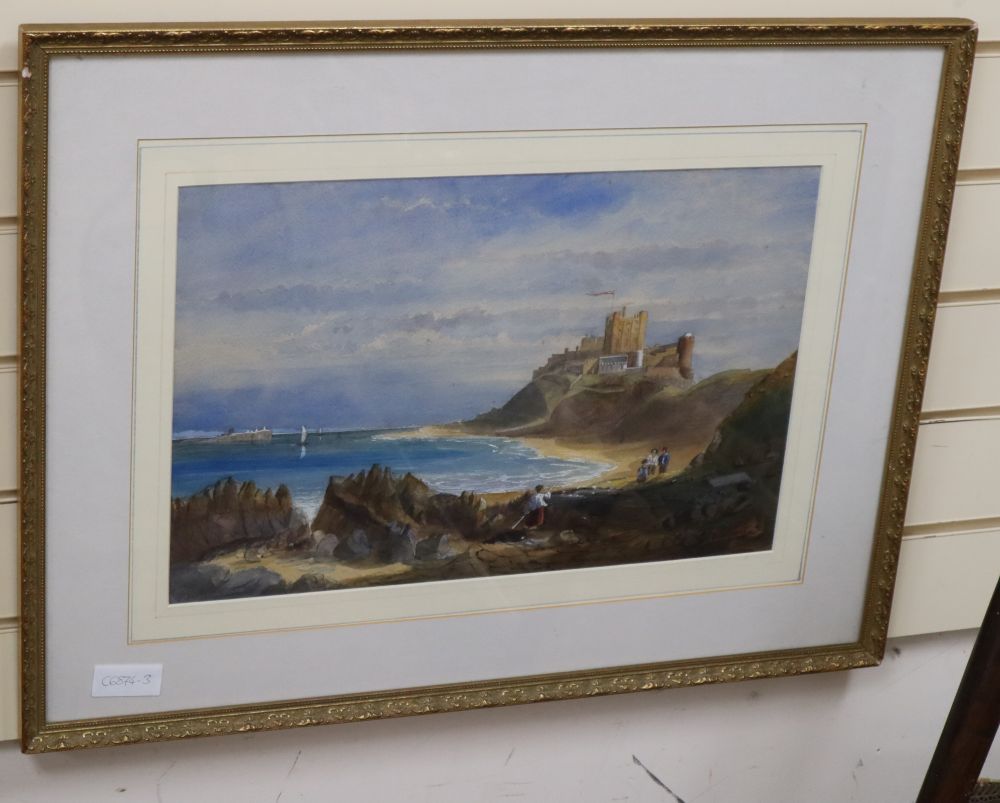Sarah Johnson, watercolour, Bamburgh Castle, signed, 32 x 48cm